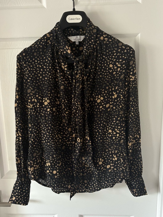 Laroque Tops - LaRoque Original Isabella Tie-Neck Blouse Black Abstract Print XS